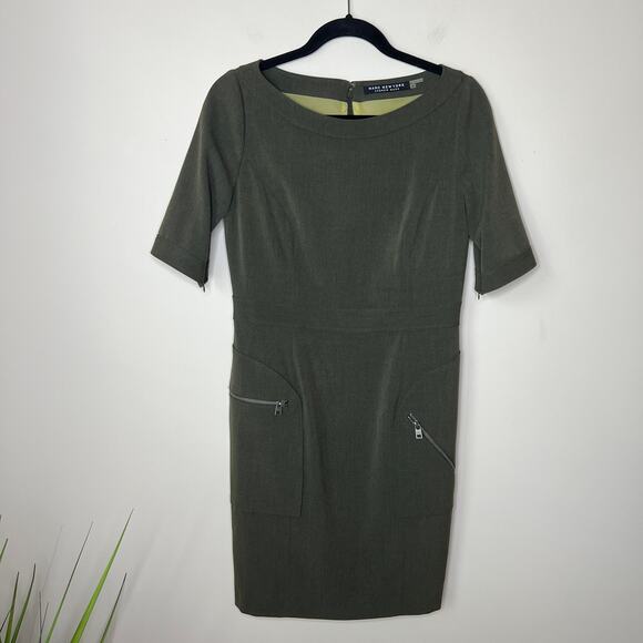 Marc New York Andrew Marc Olive Green Career Shift Dress Office Workwear Size 6 - Picture 1 of 12